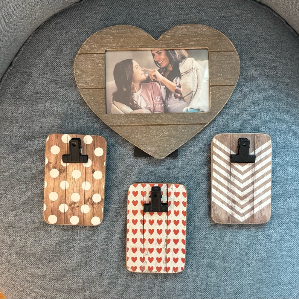 Set of 4 Decorative Wooden Clipboard frames Chevron, Heart & Polka Dot Patterns